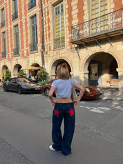 Sarah low-rise denim jeans dames – rechte fit met geborduurde sterren