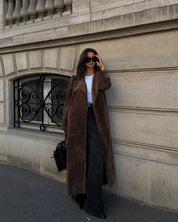 Paris luxe faux suède trenchcoat – oversized & elegant met ceintuur