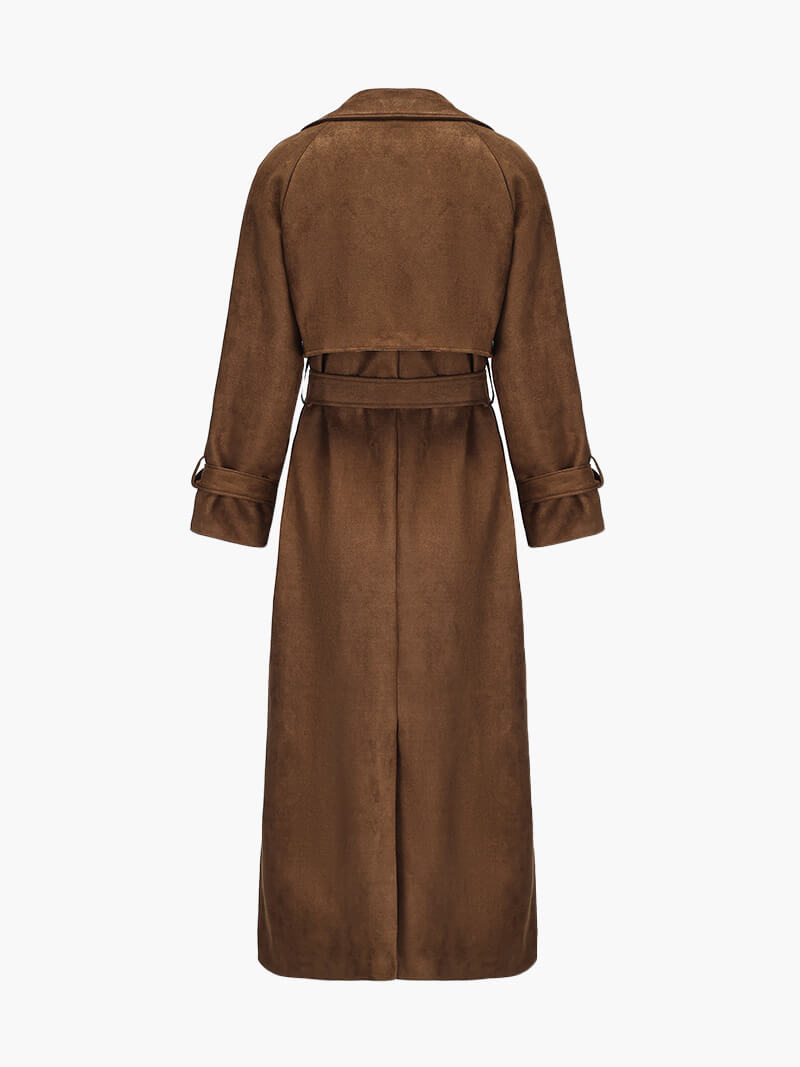 Paris luxe faux suède trenchcoat – oversized & elegant met ceintuur