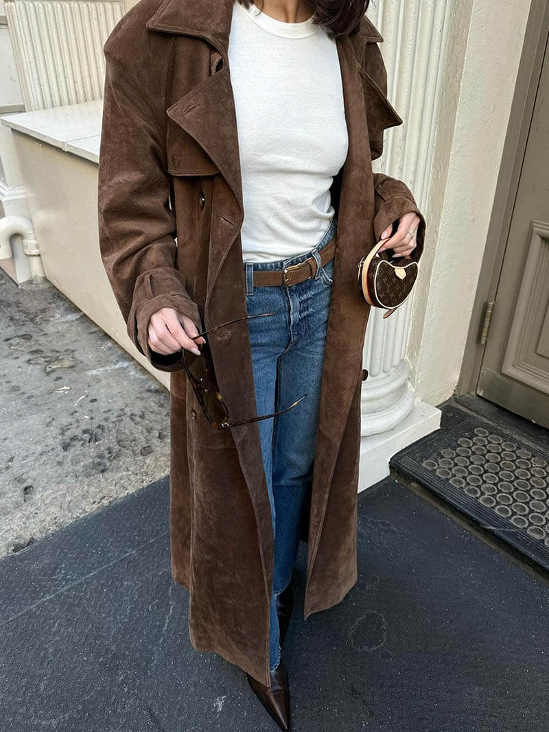 Paris luxe faux suède trenchcoat – oversized & elegant met ceintuur