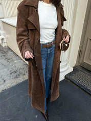 Paris luxe faux suède trenchcoat – oversized & elegant met ceintuur