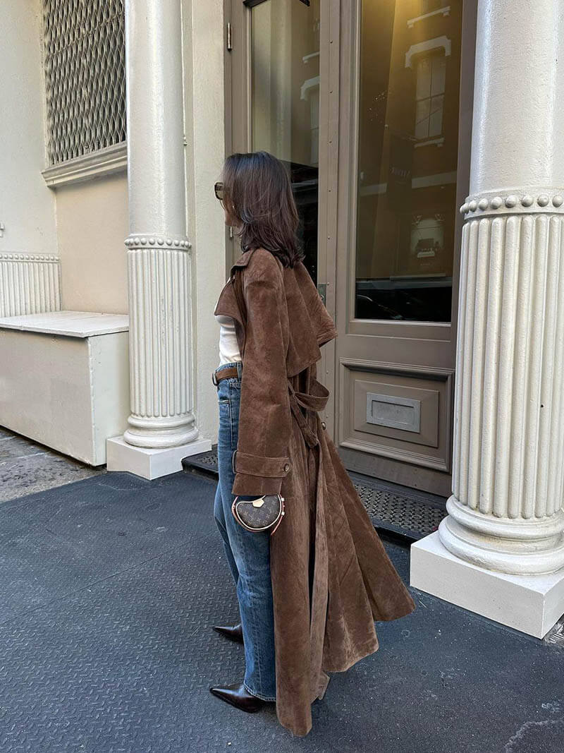 Paris luxe faux suède trenchcoat – oversized & elegant met ceintuur