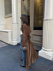 Paris luxe faux suède trenchcoat – oversized & elegant met ceintuur