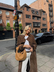 Paris luxe faux suède trenchcoat – oversized & elegant met ceintuur