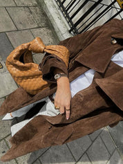 Paris luxe faux suède trenchcoat – oversized & elegant met ceintuur
