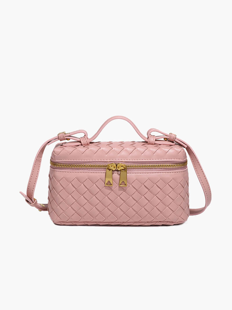 Gevlochten Crossbodytas – Compacte Tas met Luxe Uitstraling en Gouden Accenten