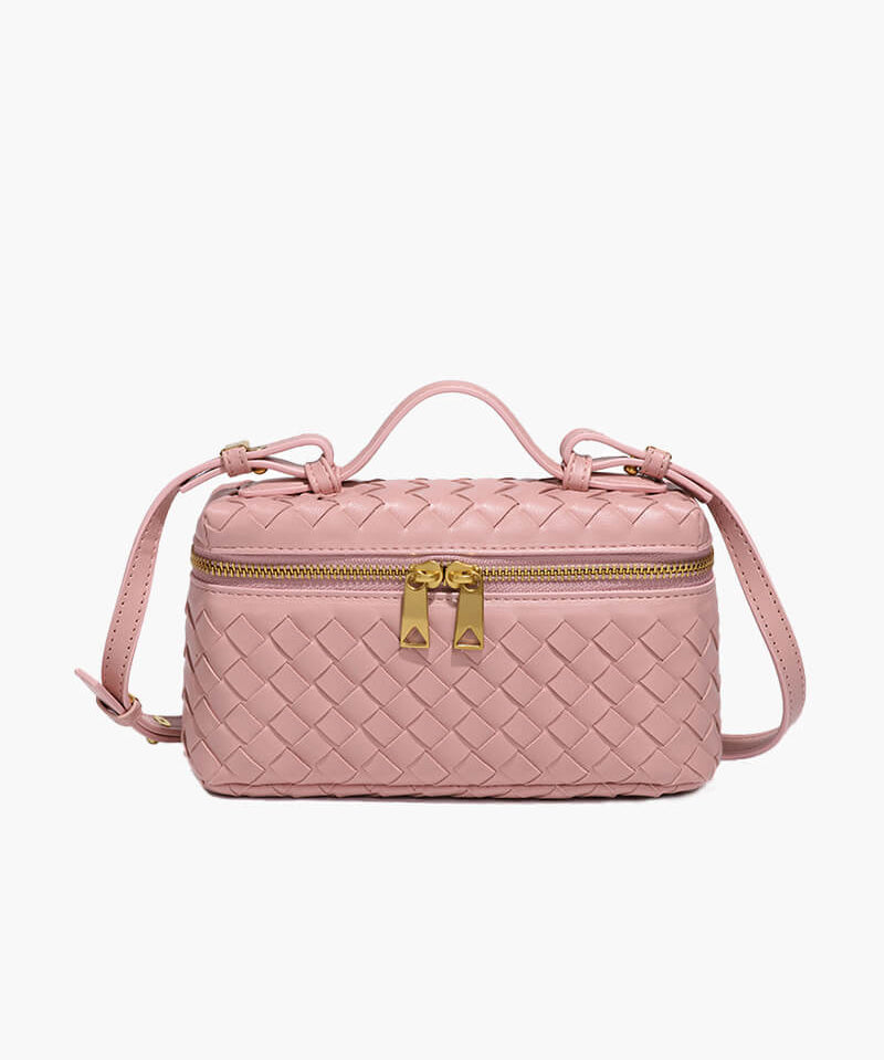 Gevlochten Crossbodytas – Compacte Tas met Luxe Uitstraling en Gouden Accenten