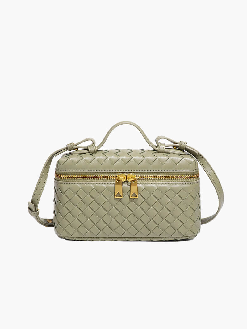 Gevlochten Crossbodytas – Compacte Tas met Luxe Uitstraling en Gouden Accenten