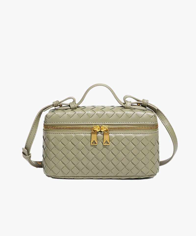 Gevlochten Crossbodytas – Compacte Tas met Luxe Uitstraling en Gouden Accenten
