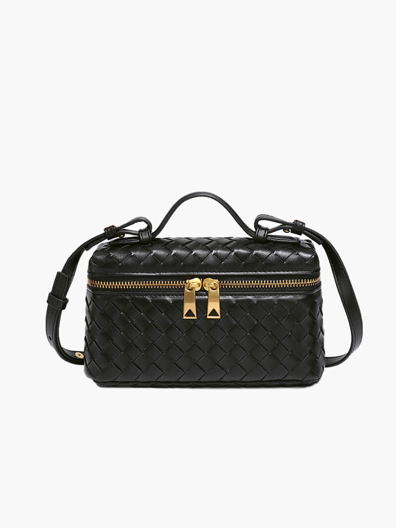 Gevlochten Crossbodytas – Compacte Tas met Luxe Uitstraling en Gouden Accenten