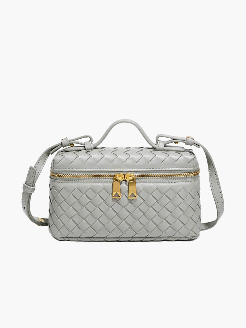Gevlochten Crossbodytas – Compacte Tas met Luxe Uitstraling en Gouden Accenten