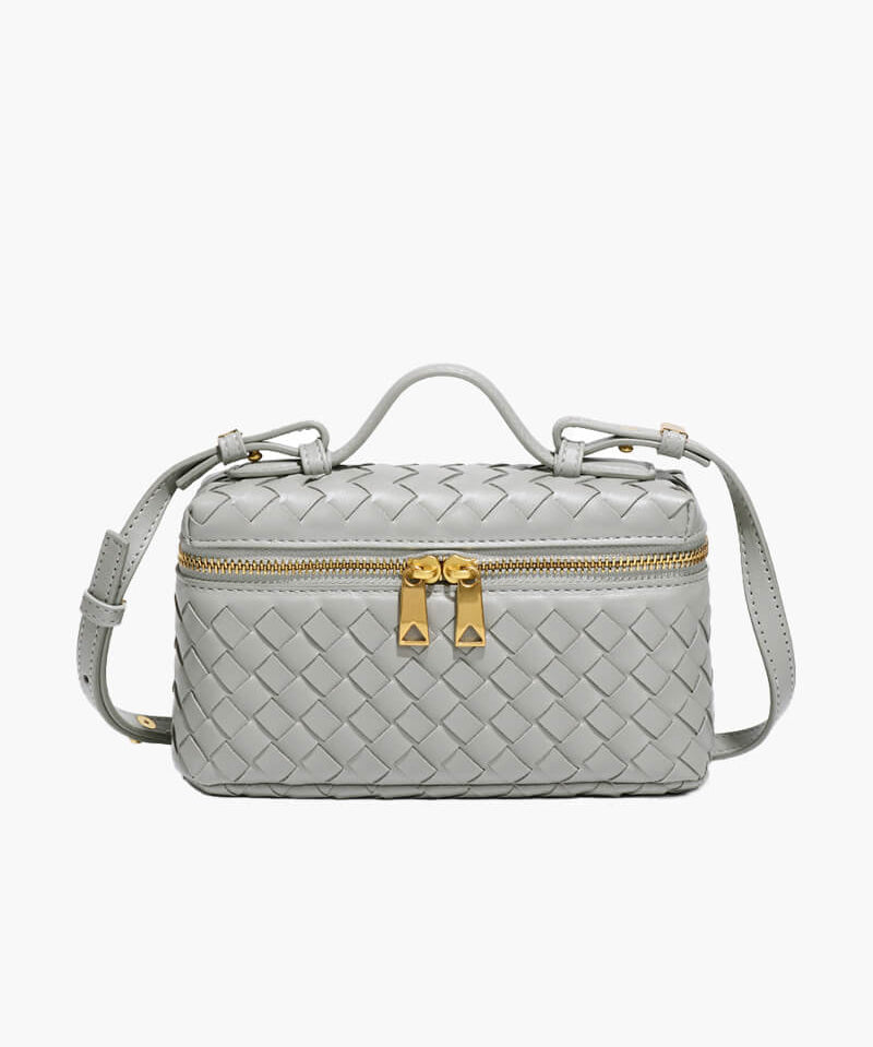Gevlochten Crossbodytas – Compacte Tas met Luxe Uitstraling en Gouden Accenten