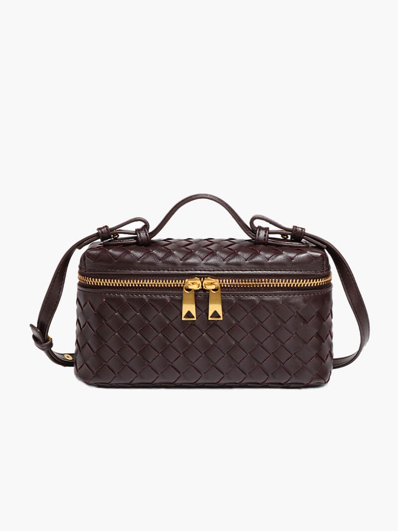 Gevlochten Crossbodytas – Compacte Tas met Luxe Uitstraling en Gouden Accenten