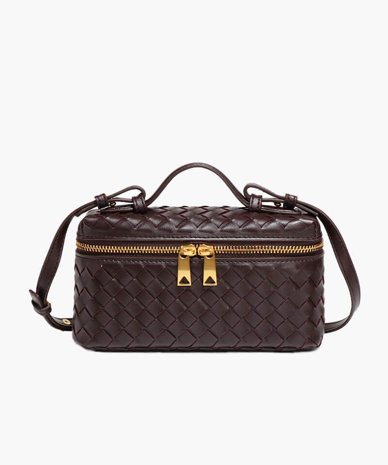 Gevlochten Crossbodytas – Compacte Tas met Luxe Uitstraling en Gouden Accenten