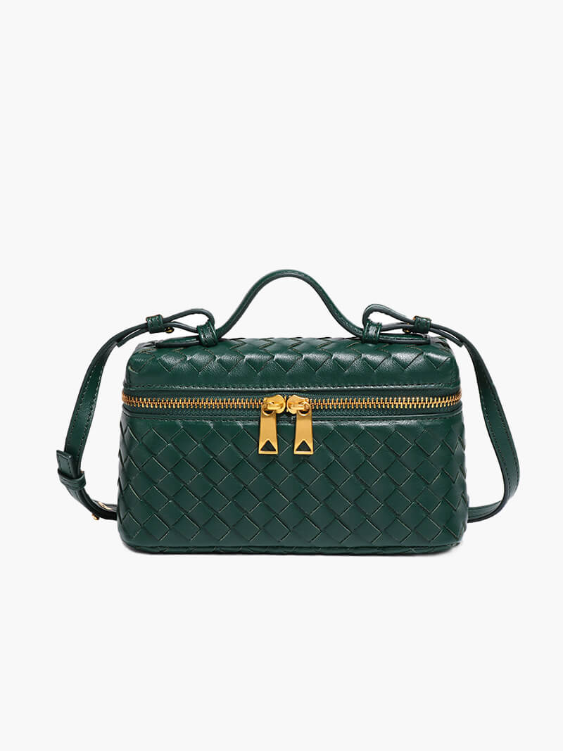 Gevlochten Crossbodytas – Compacte Tas met Luxe Uitstraling en Gouden Accenten