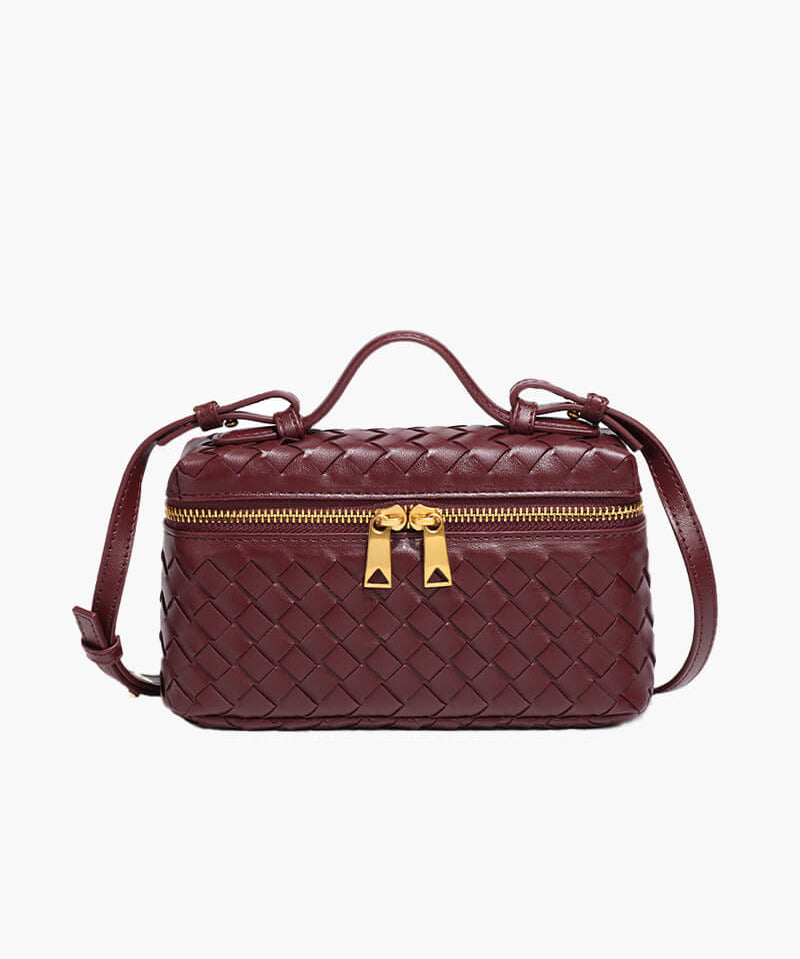 Gevlochten Crossbodytas – Compacte Tas met Luxe Uitstraling en Gouden Accenten