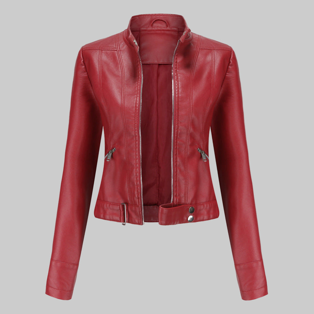 Dames leren jas – elegant leren jack met ritssluiting en opstaande kraag