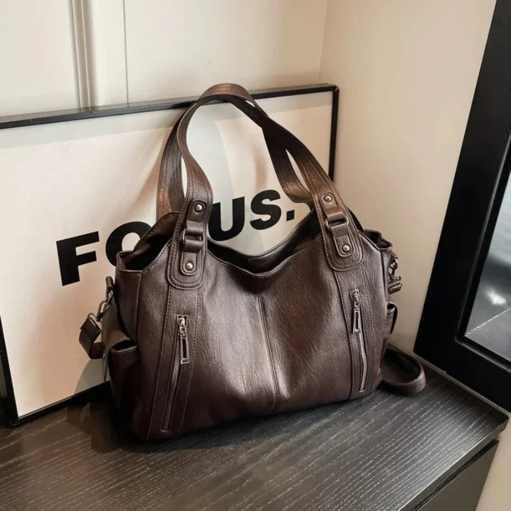 Vegan leren schoudertas dames – stijlvolle crossbody tas met rits en verstelbare band