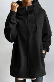 Lange dames hoodie met hoge kraag en rits – comfortabel & casual