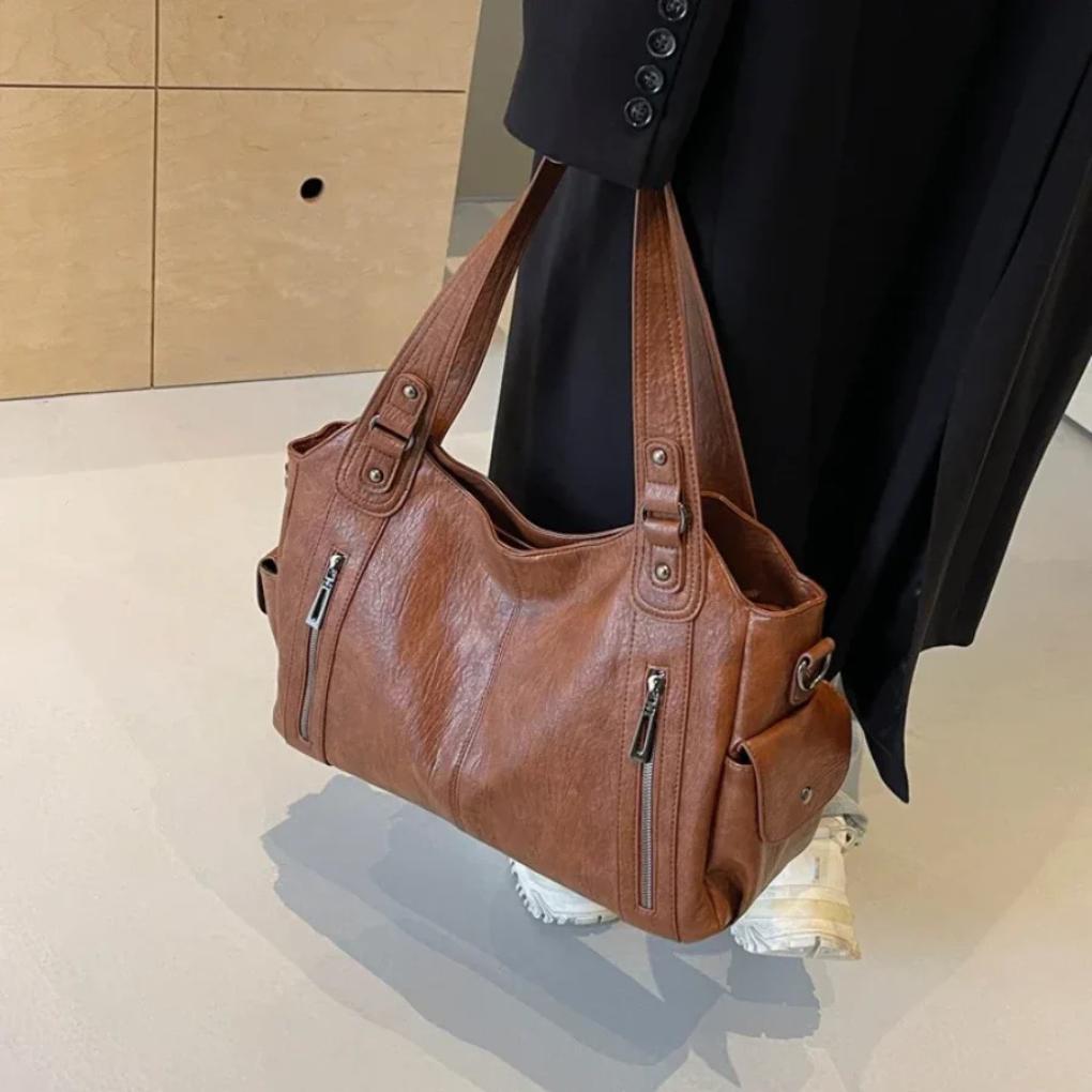 Vegan leren schoudertas dames – stijlvolle crossbody tas met rits en verstelbare band