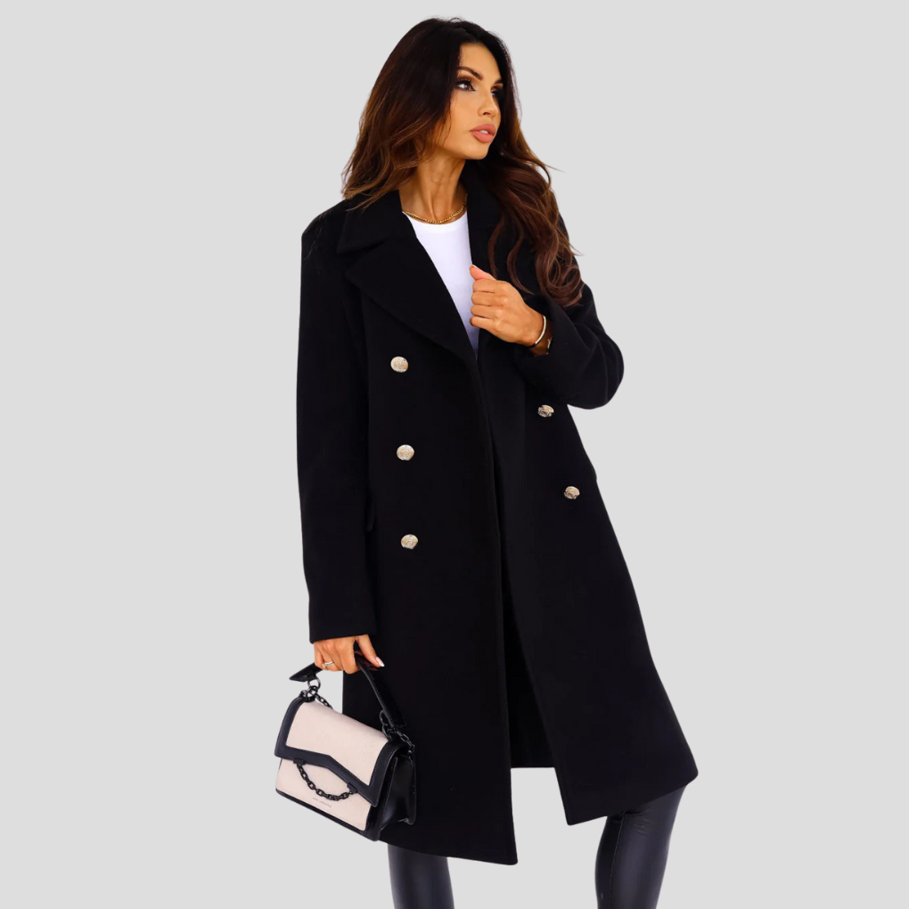 Dames dubbelrijige winterjas – elegante wolmix jas met klassieke revers
