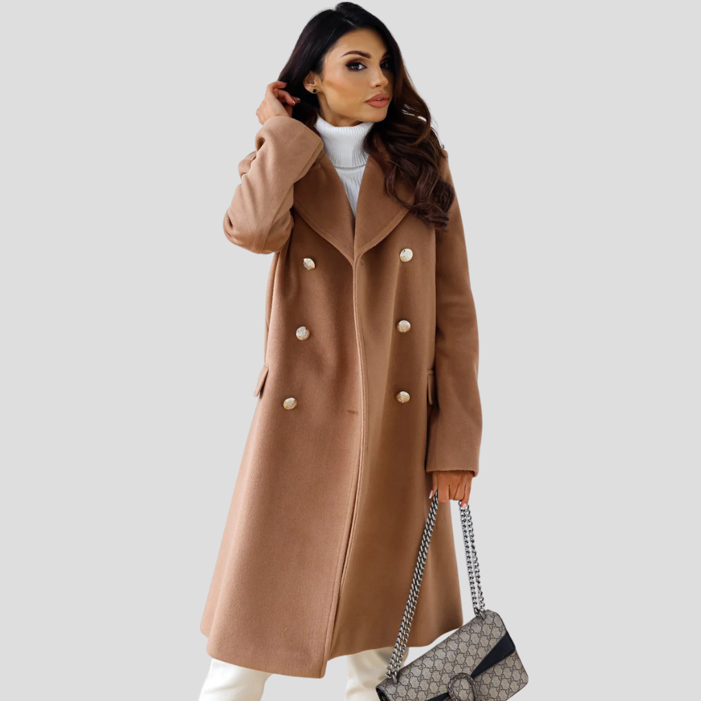 Dames dubbelrijige winterjas – elegante wolmix jas met klassieke revers