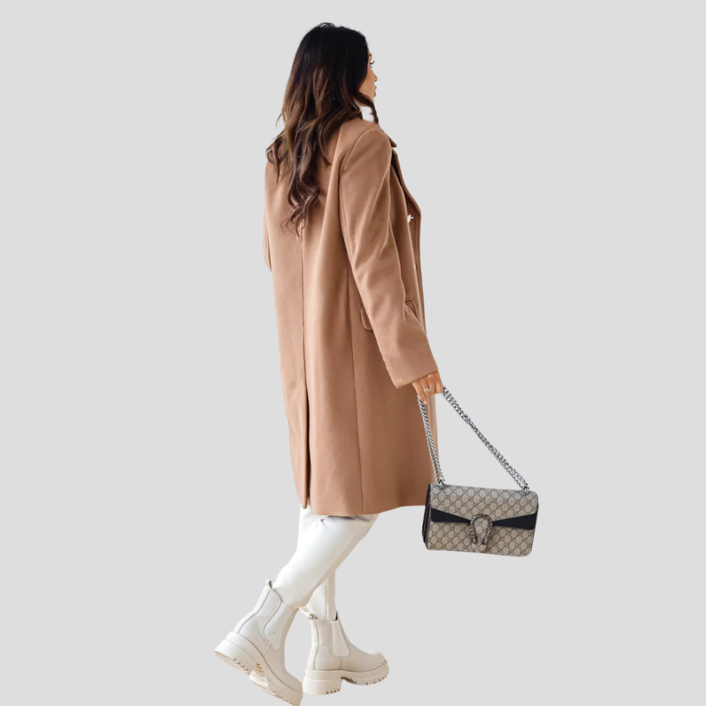 Dames dubbelrijige winterjas – elegante wolmix jas met klassieke revers