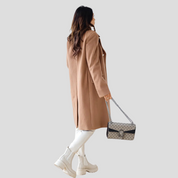 Dames dubbelrijige winterjas – elegante wolmix jas met klassieke revers