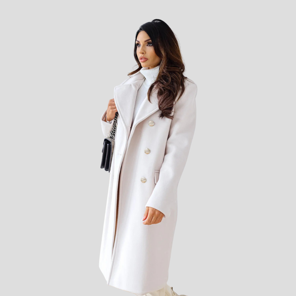 Dames dubbelrijige winterjas – elegante wolmix jas met klassieke revers