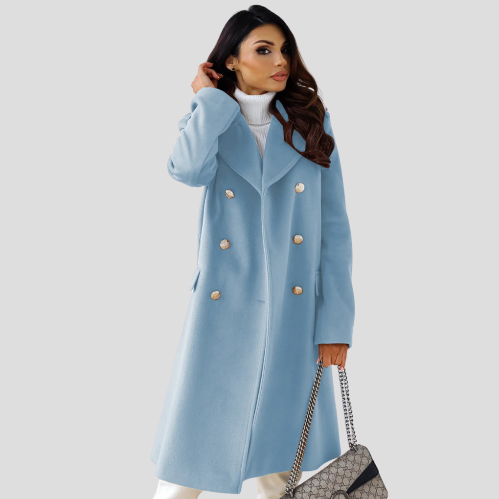 Dames dubbelrijige winterjas – elegante wolmix jas met klassieke revers