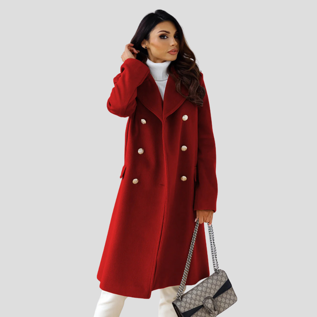 Dames dubbelrijige winterjas – elegante wolmix jas met klassieke revers