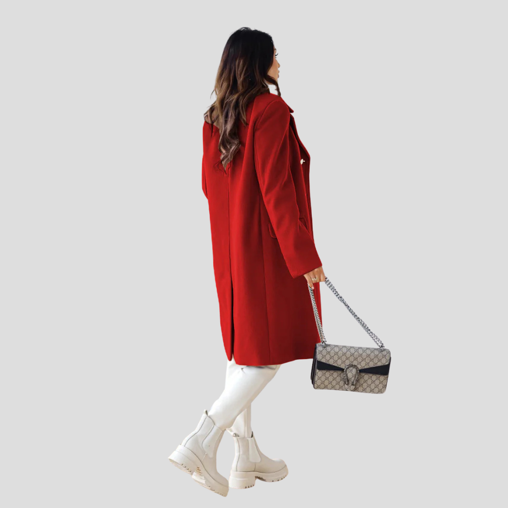 Dames dubbelrijige winterjas – elegante wolmix jas met klassieke revers