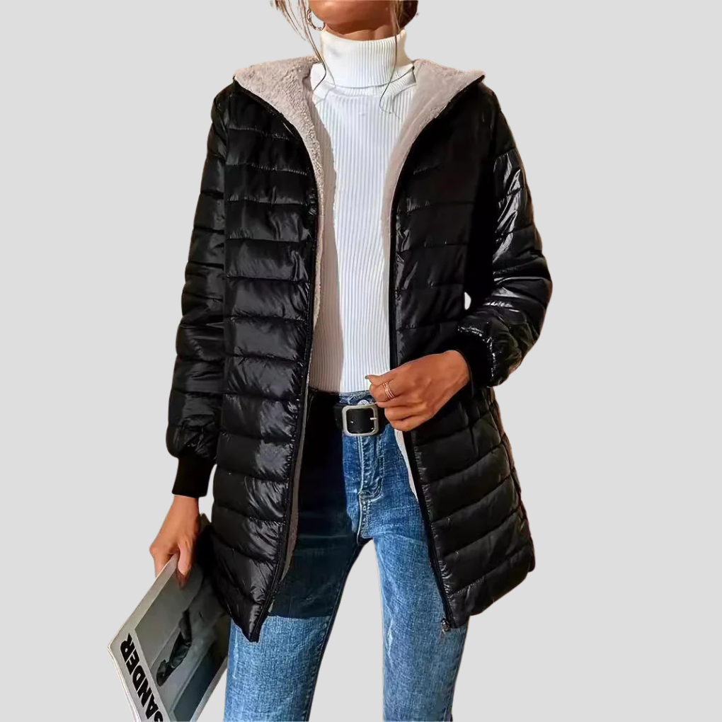 Casual winterjas dames – warme gewatteerde jas met ritssluiting en zakken