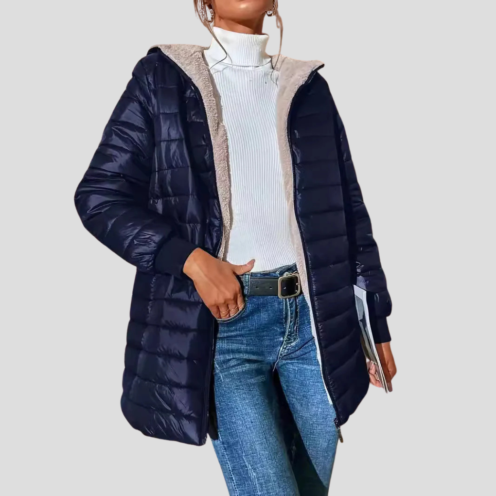 Casual winterjas dames – warme gewatteerde jas met ritssluiting en zakken