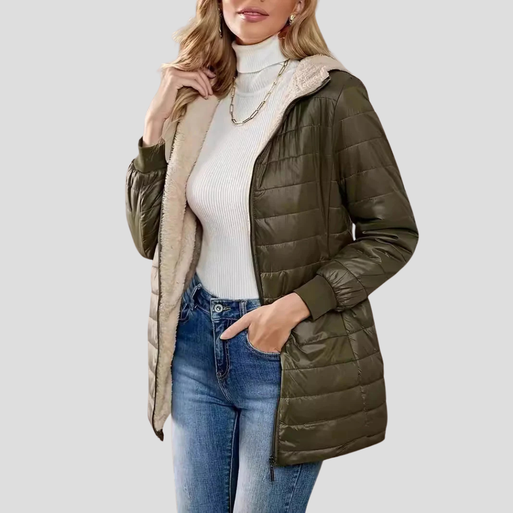 Casual winterjas dames – warme gewatteerde jas met ritssluiting en zakken