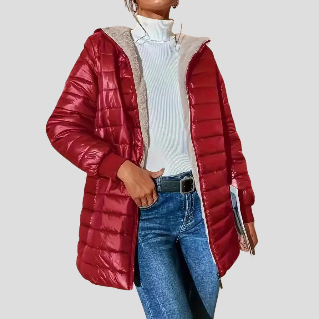 Casual winterjas dames – warme gewatteerde jas met ritssluiting en zakken