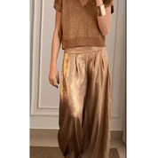 Damespantalon – Wijde Pijpen, Hoge Taille en Satijnlook met Elegante Pasvorm