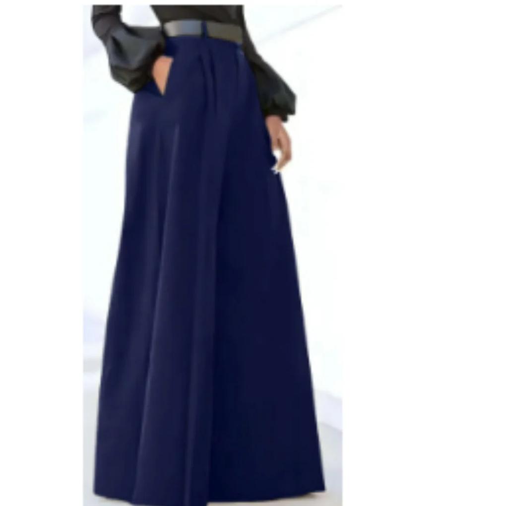 Effen damesbroek – hoge taille broek met wijde pijpen en elegante pasvorm