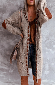 Evelyn Lang Damesvest – Oversized Grofgebreid Vest met Capuchon | Vardi Dante