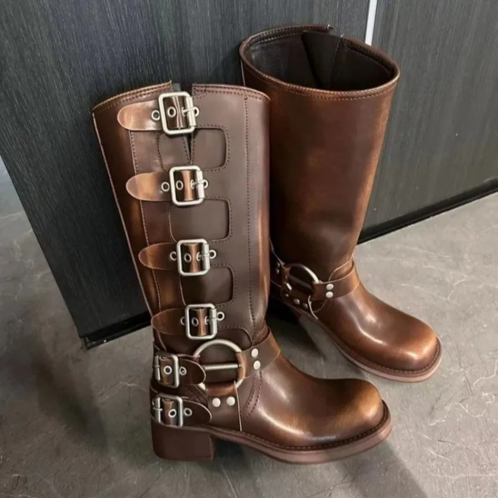 Bikerlaarzen dames – stoere halfhoge laarzen met rits en waterafstotende afwerking