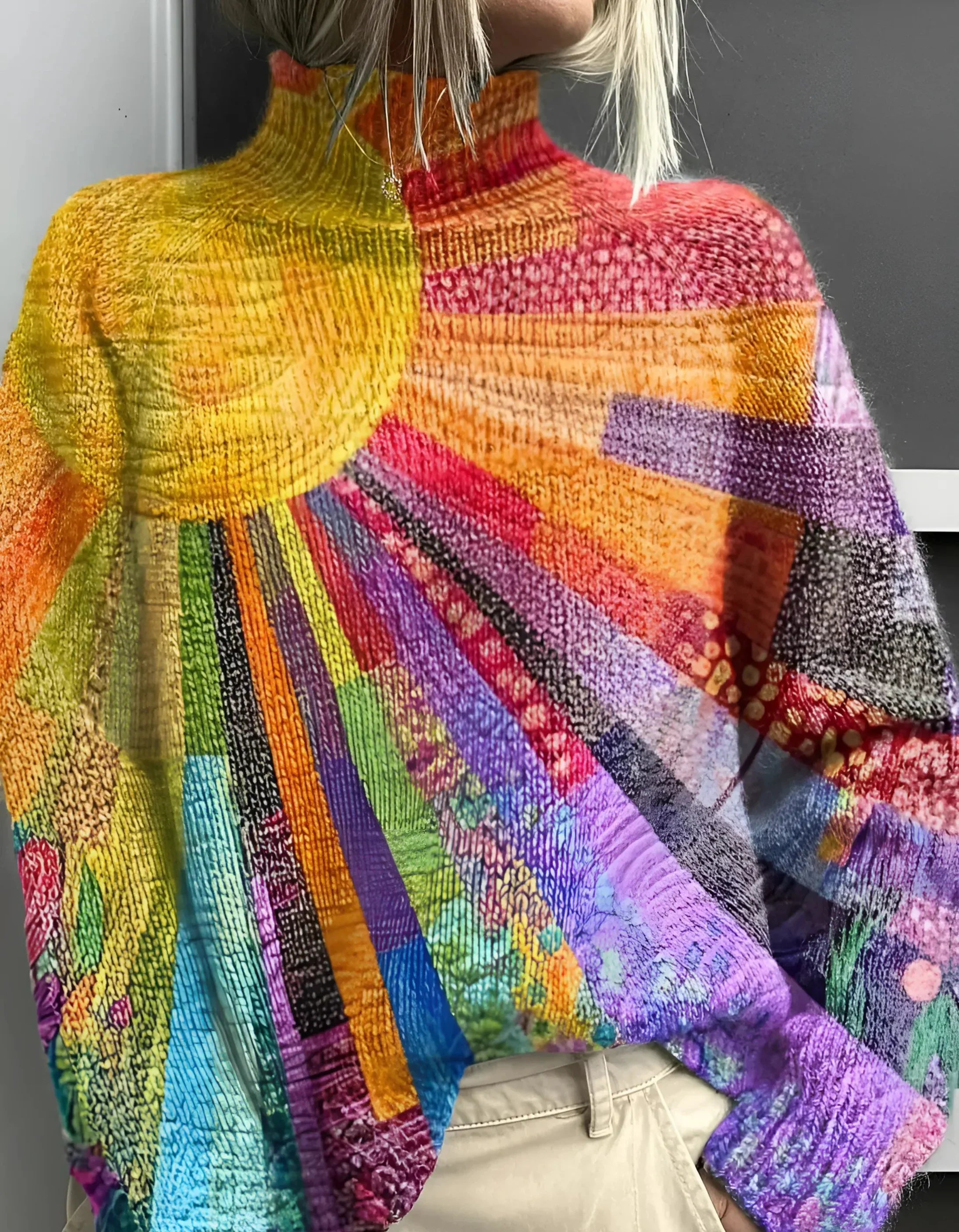 Ada – Vrolijk gekleurde coltrui dames | Zachte trui met kleurrijk design & comfortabele pasvorm