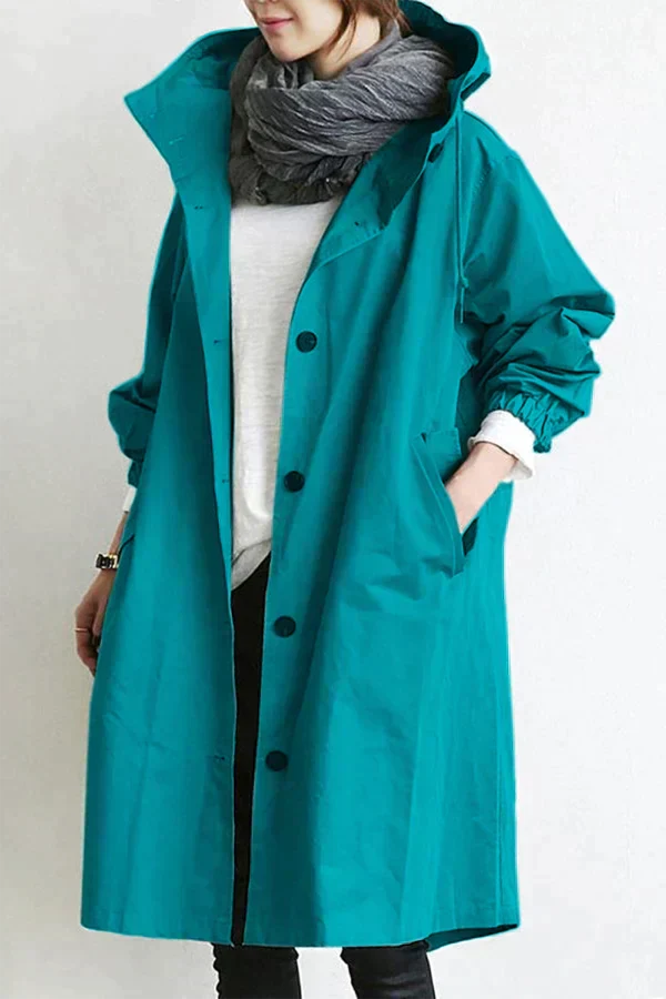 Regenjas voor Dames – Waterafstotende Jas met Capuchon, Knoopsluiting & Losse Pasvorm