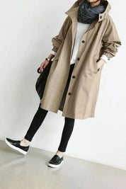 Regenjas voor Dames – Waterafstotende Jas met Capuchon, Knoopsluiting & Losse Pasvorm