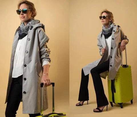 Regenjas voor Dames – Waterafstotende Jas met Capuchon, Knoopsluiting & Losse Pasvorm