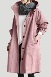 Regenjas voor Dames – Waterafstotende Jas met Capuchon, Knoopsluiting & Losse Pasvorm