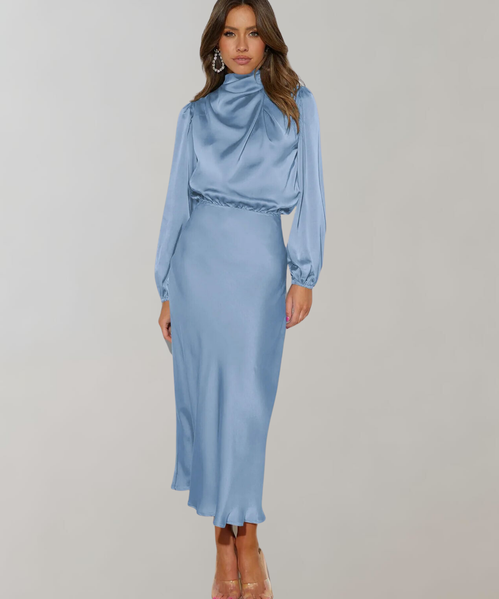 Valentina Rossi satijnen jurk – luxe lange jurk met lange mouwen en elegante pasvorm