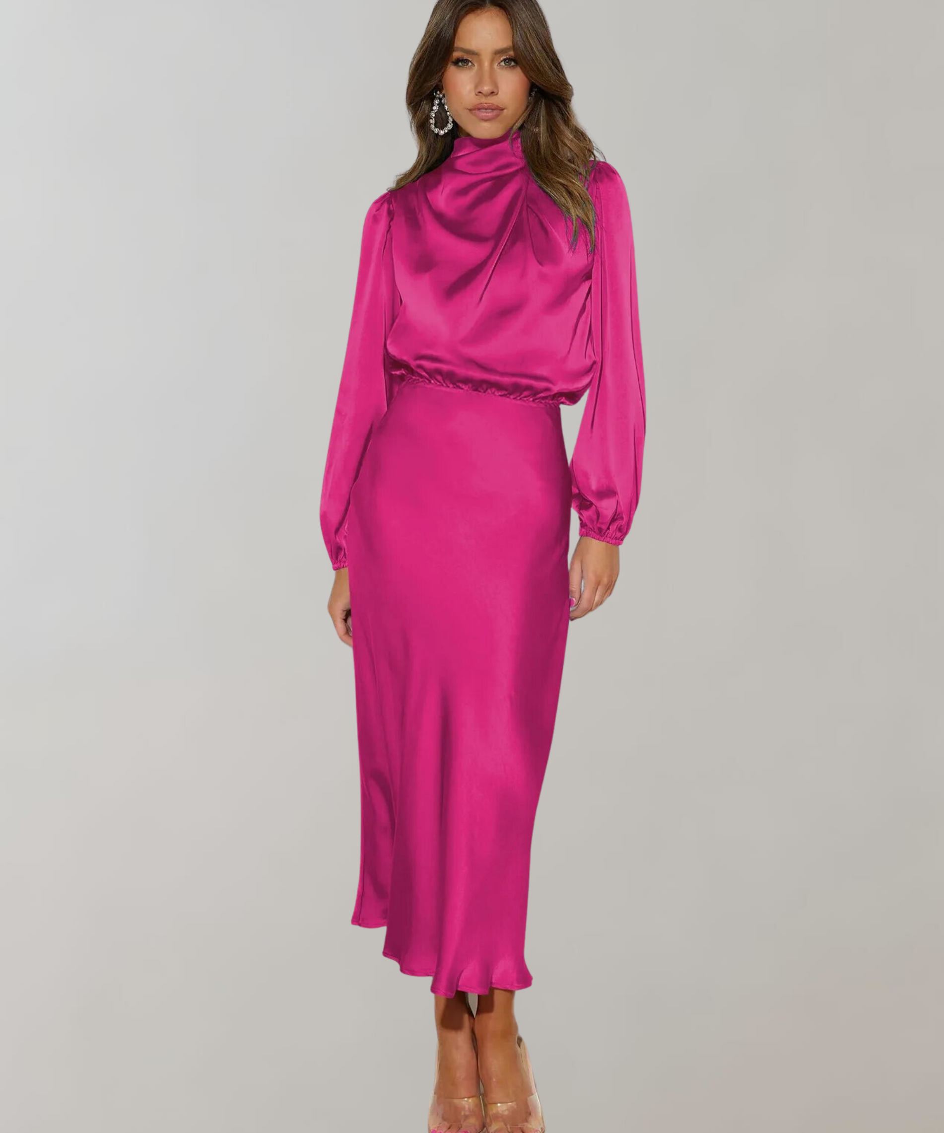 Valentina Rossi satijnen jurk – luxe lange jurk met lange mouwen en elegante pasvorm