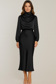 Valentina Rossi satijnen jurk – luxe lange jurk met lange mouwen en elegante pasvorm