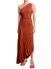 Delfina Geplooide Maxi-Jurk Dames – Elegante One-Shoulder Jurk met Schuine Kraag