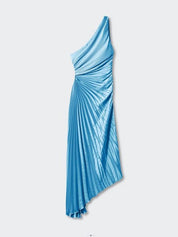 Delfina Geplooide Maxi-Jurk Dames – Elegante One-Shoulder Jurk met Schuine Kraag